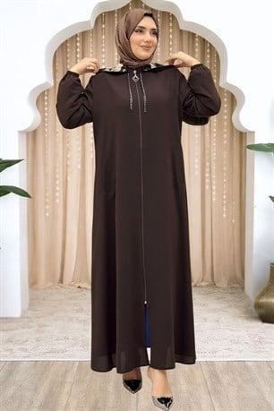 Elif Çıkarılabilir Kapüşonlu Ferace Kahverengi