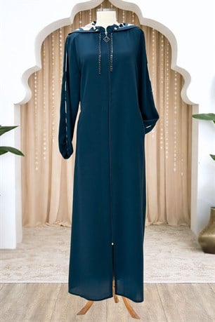 Elif Çıkarılabilir Kapüşonlu Ferace Petrol