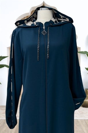 Elif Çıkarılabilir Kapüşonlu Ferace Petrol