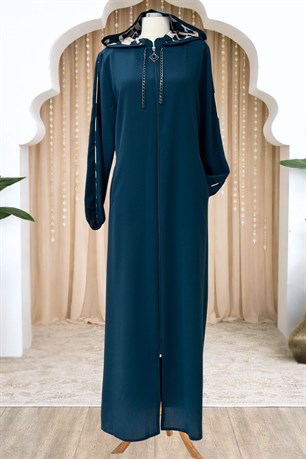 Elif Çıkarılabilir Kapüşonlu Ferace Petrol