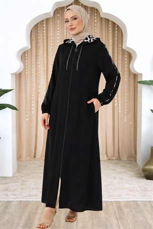 Elif Çıkarılabilir Kapüşonlu Ferace Siyah