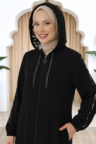 Elif Çıkarılabilir Kapüşonlu Ferace Siyah