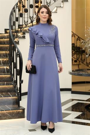 Elif Taşlı Tesettür Elbise Mavi