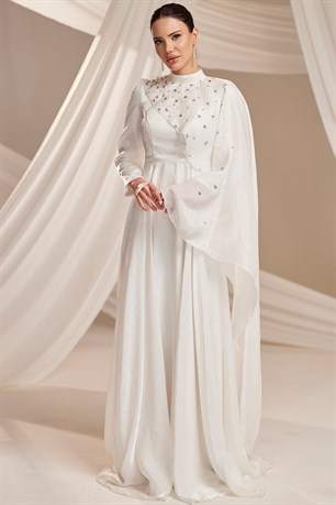 Elin Tesettür Abiye Beyaz
