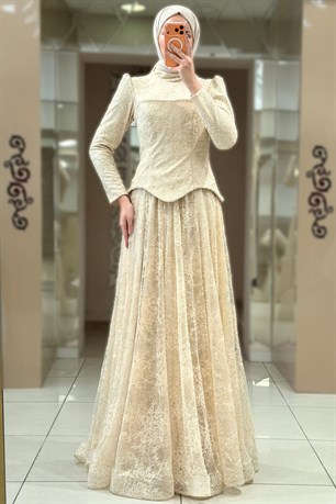 Elina Tesettür Abiye Bej