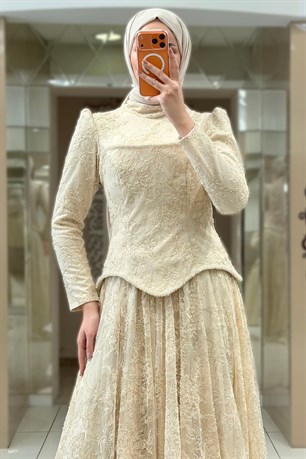 Elina Tesettür Abiye Bej