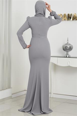 Eliza Tesettür Abiye Gri