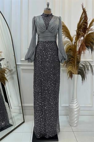 Ella Tesettür Abiye Antrasit