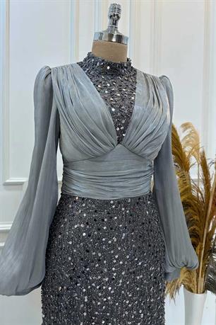 Ella Tesettür Abiye Antrasit