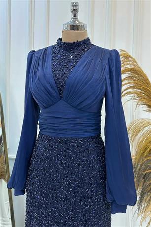 Ella Tesettür Abiye Lacivert