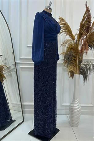 Ella Tesettür Abiye Lacivert