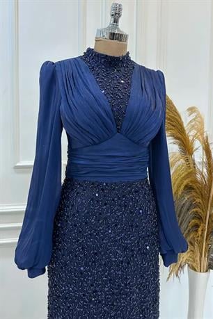 Ella Tesettür Abiye Lacivert