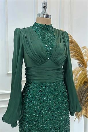 Ella Tesettür Abiye Zümrüt