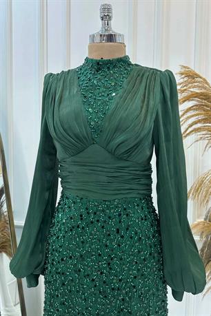 Ella Tesettür Abiye Zümrüt