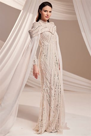 Elmas Tesettür Abiye Bej