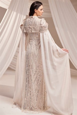 Elmas Tesettür Abiye Bej