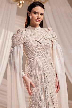 Elmas Tesettür Abiye Bej