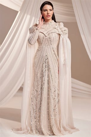 Elmas Tesettür Abiye Bej