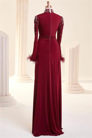 Elmas Tesettür Abiye Bordo