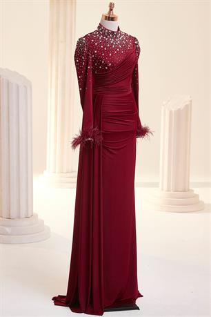 Elmas Tesettür Abiye Bordo