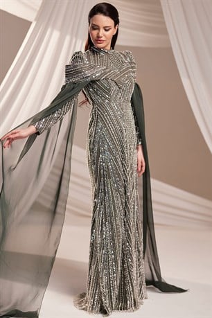 Elmas Tesettür Abiye Haki