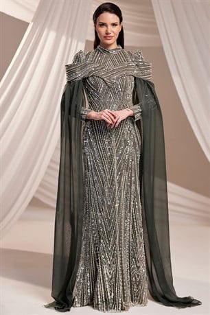 Elmas Tesettür Abiye Haki