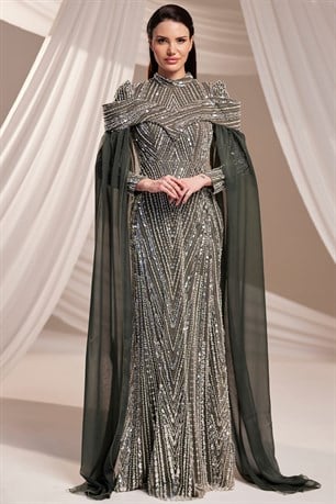 Elmas Tesettür Abiye Haki