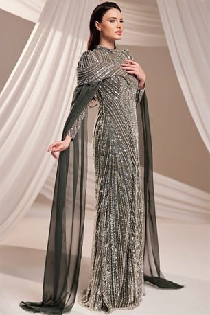 Elmas Tesettür Abiye Haki