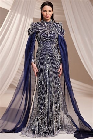 Elmas Tesettür Abiye Lacivert