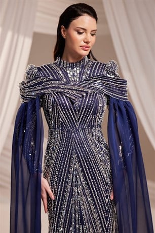 Elmas Tesettür Abiye Lacivert