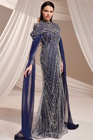 Elmas Tesettür Abiye Lacivert