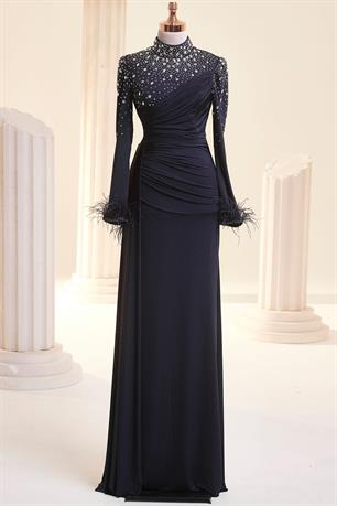 Elmas Tesettür Abiye Lacivert