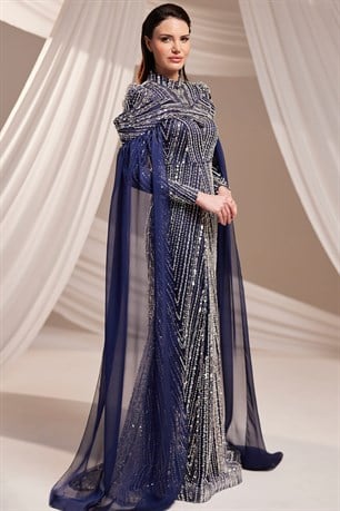 Elmas Tesettür Abiye Lacivert