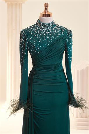 Elmas Tesettür Abiye Zümrüt