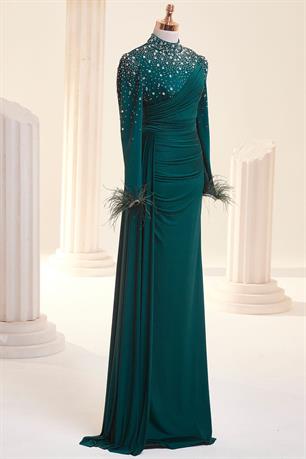 Elmas Tesettür Abiye Zümrüt