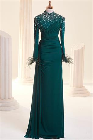 Elmas Tesettür Abiye Zümrüt