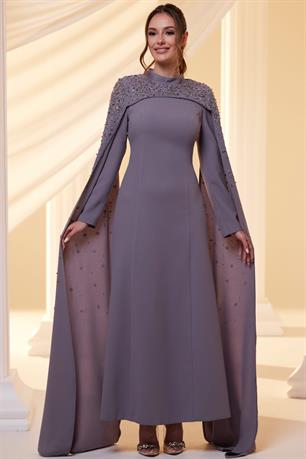 Elsa Tesettür Abiye Lila