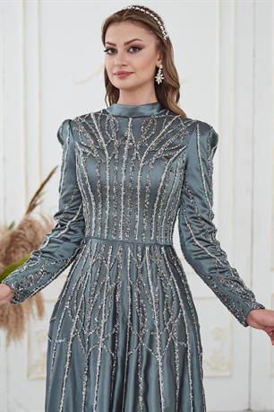 Emma Tesettür Abiye Mavi