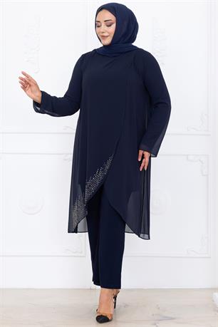 Esin Tunik Pantolon İkili Tesettür Takım Lacivert