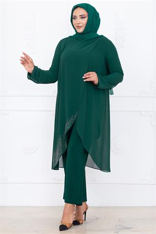 Esin Tunik Pantolon İkili Tesettür Takım Zümrüt