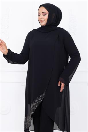 Esin Tunik Pantolon İkili Tesettür Takım Siyah