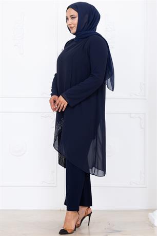 Esin Tunik Pantolon İkili Tesettür Takım Lacivert