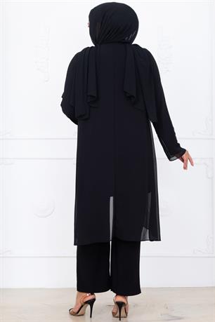 Esin Tunik Pantolon İkili Tesettür Takım Siyah