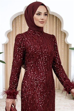 Eslem Tesettür Abiye Bordo