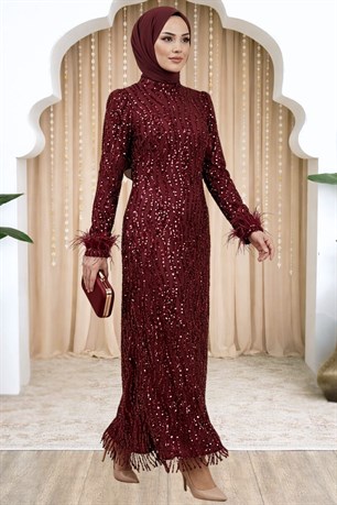 Eslem Tesettür Abiye Bordo