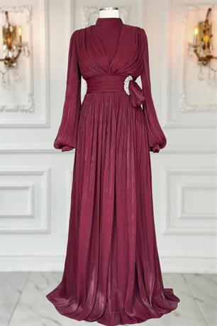 Feray Tesettür Abiye Bordo