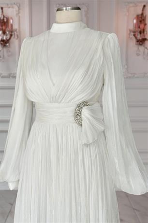 Feray Tesettür Abiye Ekru