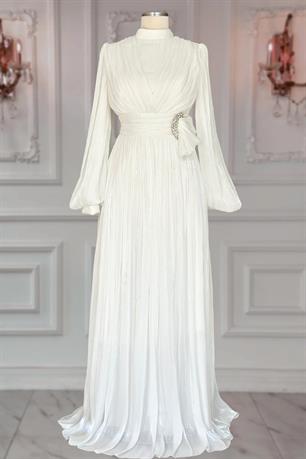 Feray Tesettür Abiye Ekru