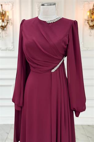 Feza Tesettür Abiye Bordo