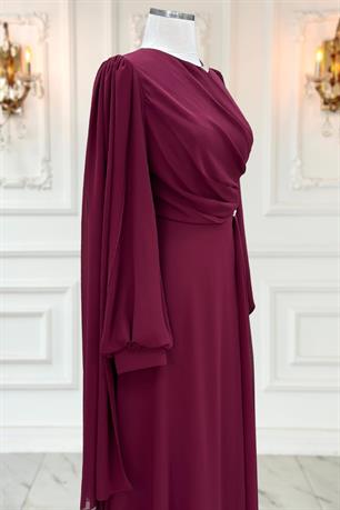 Feza Tesettür Abiye Bordo
